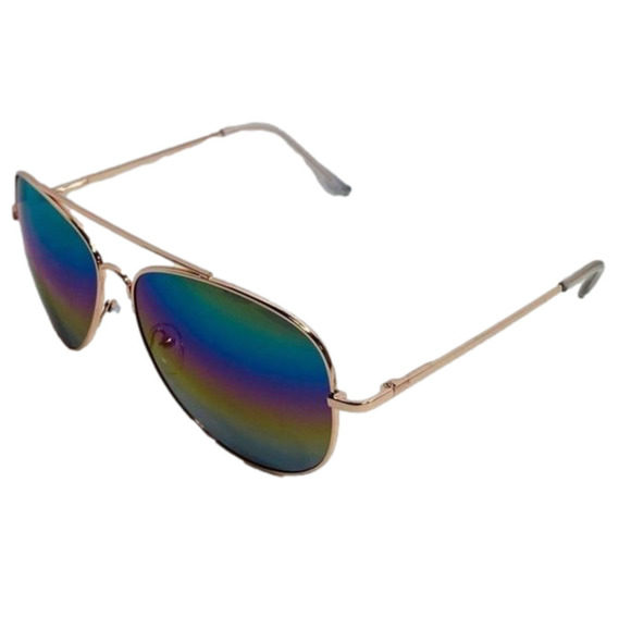 6068 | Gold Frame Rainbow Mirror Lens Aviator Sunglasses - Picture 3 of 5